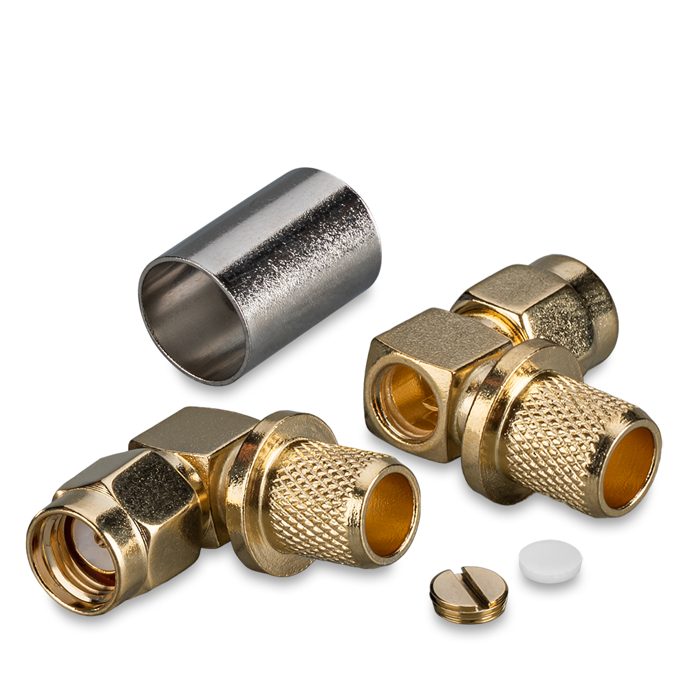 Разъем RP-SMA(male) на кабели 5D-FB, LMR-240, LMR-300, RG-8X, обжимной, угловой 