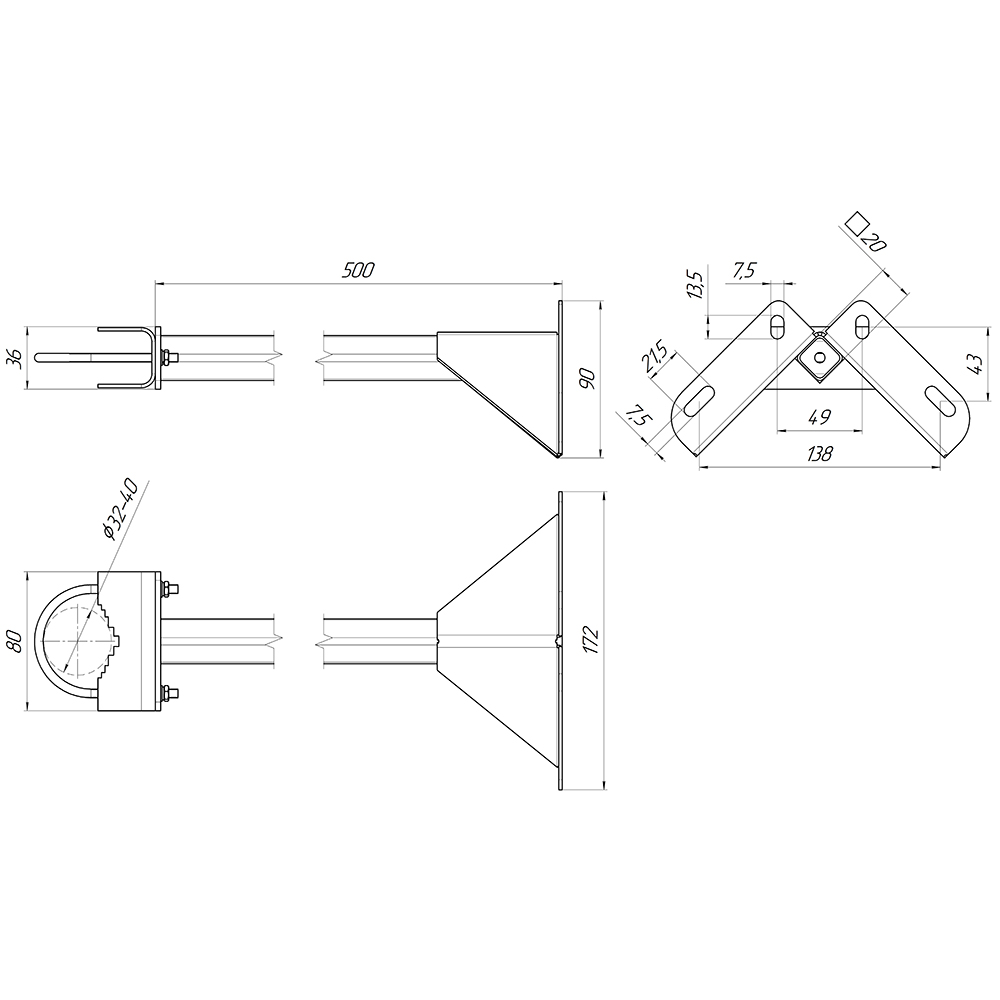 Кронштейн KH-500FD (пара) для крепления мачты