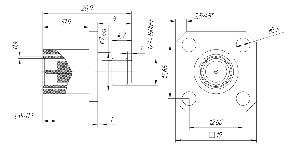Переходник быстросъемный SMA(male) - SMA(female) P245
