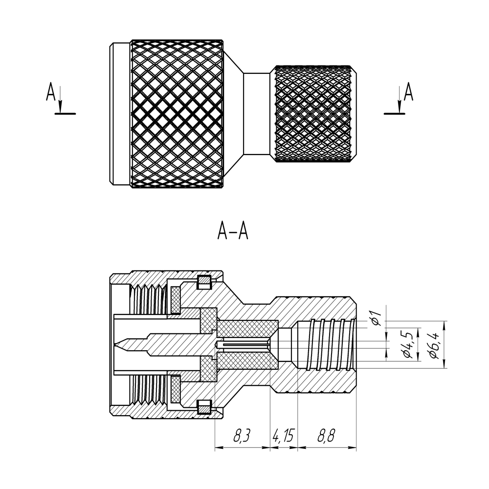 Разъем N(male) накручивающийся на кабель RG-6U, SAT-703